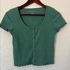 American Eagle Outfitters Green Ribbed Crop Top